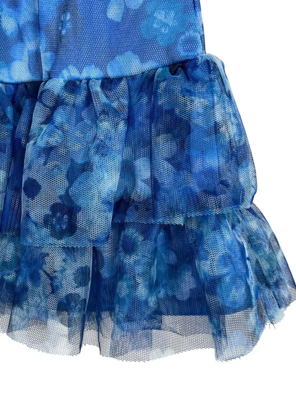 Justice Girls Size 14 Blue Floral Tiered Mesh Ruffle Pull-On Skirt